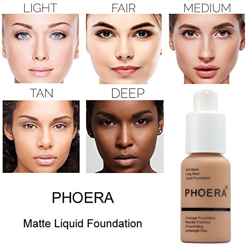 5PCS Liquid PHOERA Foundation Makeup Set Matte Liquid Full Coverage Oil Control Breathable Invisible Cover Concealer Foundation with Face Primer, Foundation Brush, Makeup Sponge (104 Buff Beige)