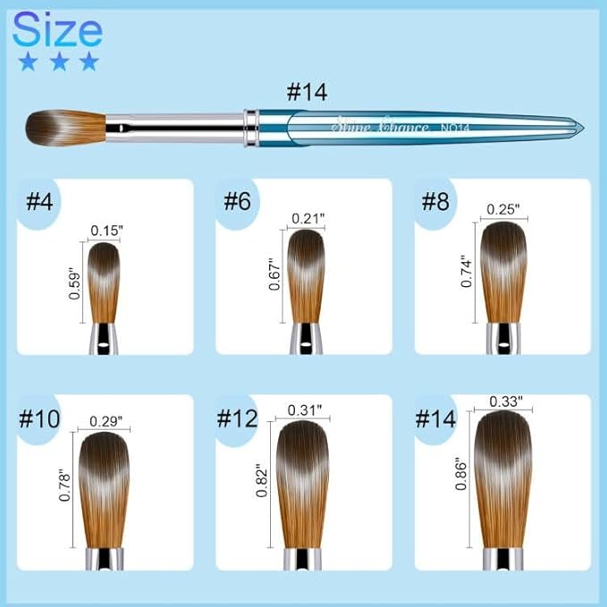 Shine Chance 6 Pcs Acrylic Nail Brushes Set, Kolinsky Hair Nail Art Brushes, Art Design & Polish Mistake Cleaning Manicure Tools for Women (Sizes 4, 6, 8, 10, 12, 14)