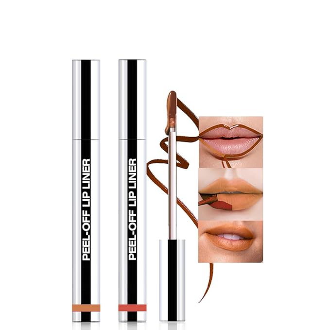 JUAAZIN 2Pcs Matte Liquid Lip Stain Peel Off Lip liner Tattoo, Matte Peel Off Lip Stain, Long Lasting Waterproof Lipstick Lip Gloss Stain, Transfer-proof for All Skin Types (0.24 fl oz-01#+07#)