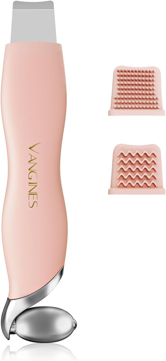 Vangines Blackhead Scraper Tool & Skin Scrubber Face Spatula for Blackhead Removal, Pore Cleaning, with Cooling Ice Roller & 2 Silicone Brush Heads (Dusty Rose)