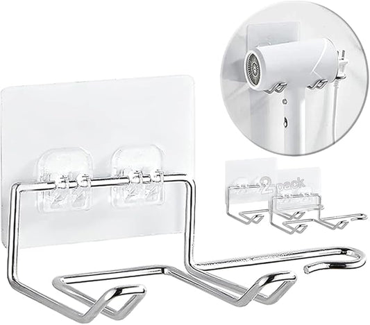2 Pack Hair Dryer Holder, Self Adhesive Wall Mount Waterproof Blow Dryer Rack Storage Organizer Hanger, Compatible with Dyson and Most Hair Blower Appliance, Brush, Curling Iron, Straightener