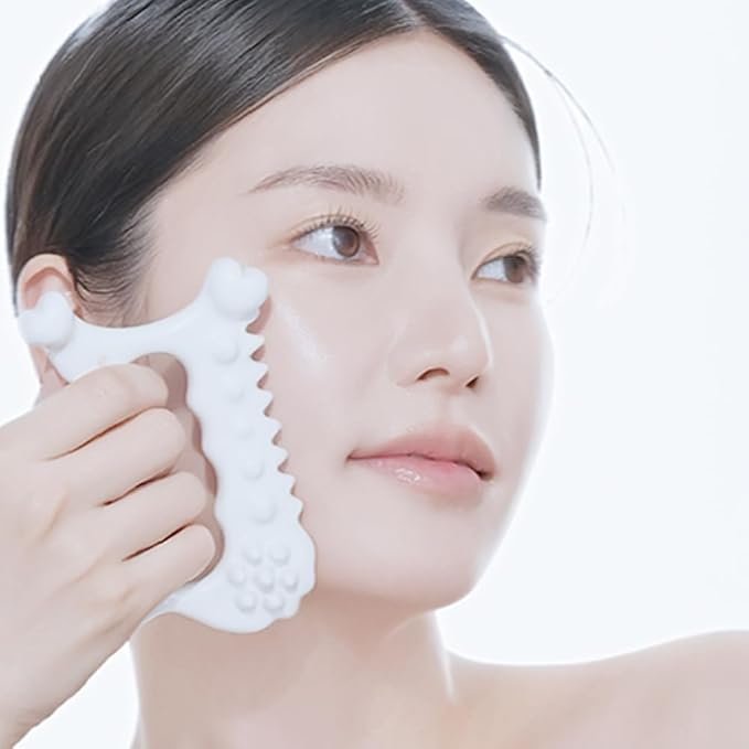 Face Factory Ceramic Gua Sha Tool- Face & Body Massager – 100% Natural White Clay, Triple-Fired Ceramic Tool for Lymphatic Drainage, Includes Storage Pouch & Guide (D-tok)
