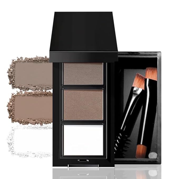 3 Colors Eyebrow Powder Kit for Women, Long-Lasting Waterproof Matte Brow Powder, Eye Brow Powder with 2 Double-ended Eyebrow Brush, Purse-Friendly Compact (A02#Smoky Gray, 1Pcs)