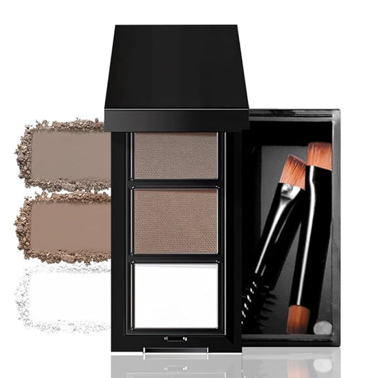 3 Colors Eyebrow Powder Kit for Women, Long-Lasting Waterproof Matte Brow Powder, Eye Brow Powder with 2 Double-ended Eyebrow Brush, Purse-Friendly Compact (A02#Smoky Gray, 1Pcs)