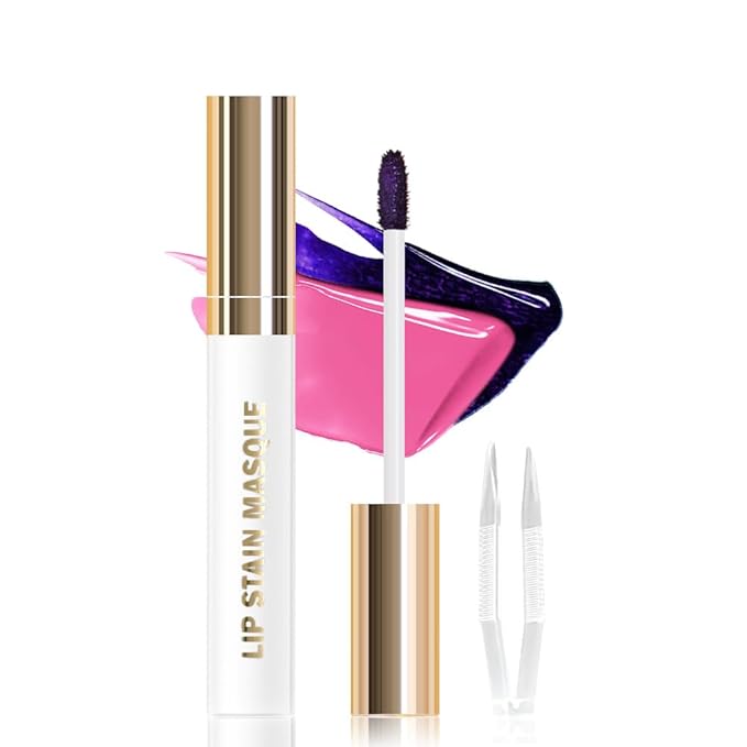 JUAAZIN Peel Off Lip Stain Tattoo with Tweezer - Hot Pink Matte Lip Tint, Long Lasting Waterproof Transfer-Proof Lip Stain, Cruelty-Free Lip Masque for All Skin Types, Valentine's Day Gift 04#