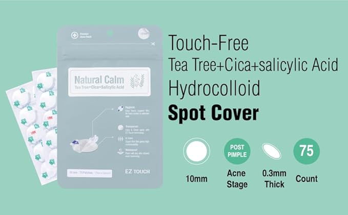 EZ Touch Acne Pimple Patch(75 Patches) New Normal Easy & Clean Innovative Patch, Natural Calm 10mm 75ea