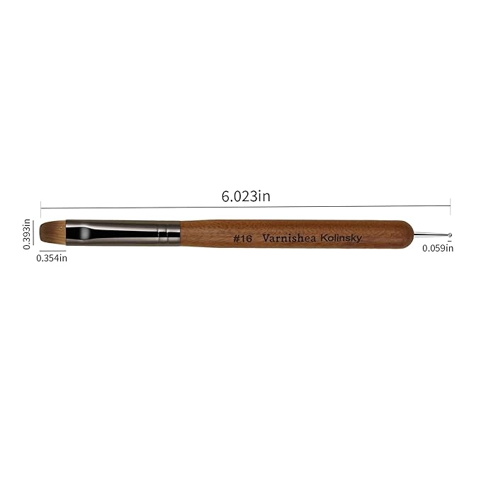 varnishea 100% Pure Kolinsky Hair French Tip Nail Art Brush Sandalwood Handle Gel Acrylic Nail Dotting Tool for Manicure Clean Up and Dotting Manicure Tool Professional Nail Brush - Size 16, 1.0 Count