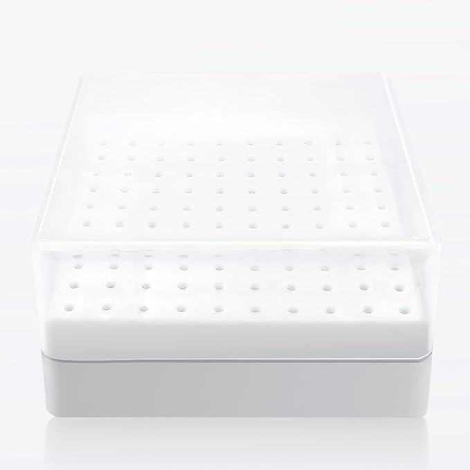 Nail Drill Bits Holder, CORFULRA Nail Organizer Box for Nail Drill Bits, Large Space Container Case for Drill Bits, 100 Holes Dustproof Displayer Box of Nail Supplies for Nail Tech, White
