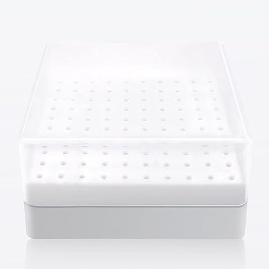Nail Drill Bits Holder, CORFULRA Nail Organizer Box for Nail Drill Bits, Large Space Container Case for Drill Bits, 100 Holes Dustproof Displayer Box of Nail Supplies for Nail Tech, White