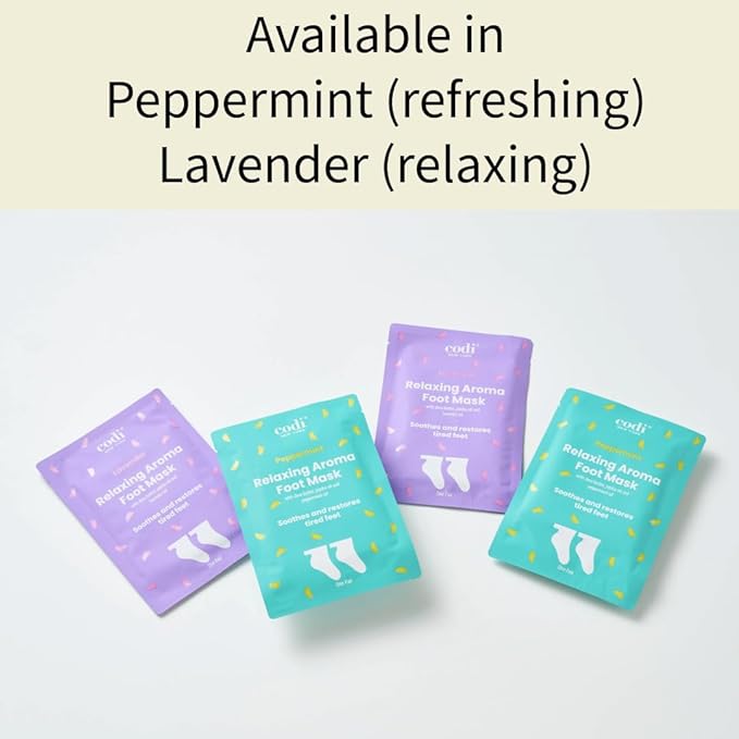 Codi New York Relaxing Aroma Foot Mask, Home Spa Pedicure Socks, 6 Pairs, For Dry Cracked Feet, Hydrating Foot Treatment, Made in Korea, Lavender + Peppermint