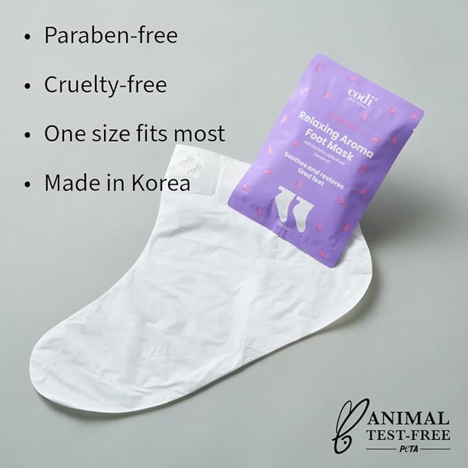 Codi New York Relaxing Aroma Foot Mask, Home Spa Pedicure Socks, 6 Pairs, For Dry Cracked Feet, Hydrating Foot Treatment, Made in Korea, Lavender + Peppermint