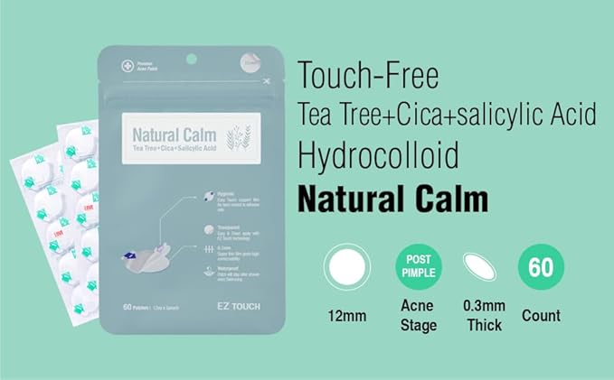 EZ Touch Acne Pimple Patch(75 Patches) New Normal Easy & Clean Innovative Patch, Natural Calm 12mm 60ea