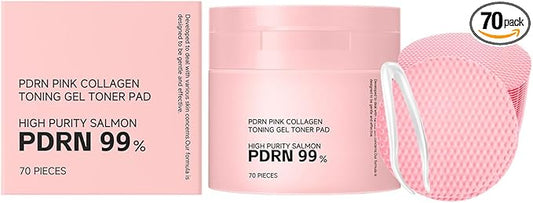 PDRN 99% Salmon Collagen Toning Gel Pads, Hydrating and Brightening Toner Pads, for Rough & Dull Skin, Soothes and Preps Skin, Gentle for Sensitive Skin, 70 Pads
