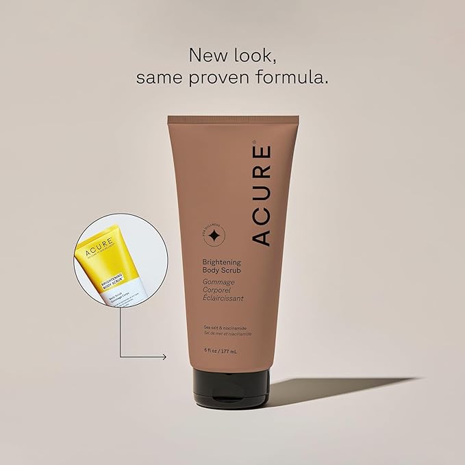 Acure Brightening Body Scrub - Exfoliating Body Scrub with Sea Salt, Scrubber for Men & Women to Smooth Sensitive Skin & Remove Dead Skin Cells, Exfoliator with Clay & Niacinamide - 6 fl oz (2 Pack)