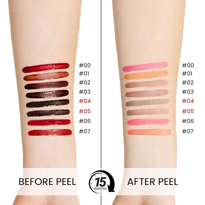 JUAAZIN 2Pcs Matte Liquid Lip Stain Peel Off Lip liner Tattoo, Matte Peel Off Lip Stain, Long Lasting Waterproof Lipstick Lip Gloss Stain, Transfer-proof for All Skin Types (0.24 fl oz-04#+05#)