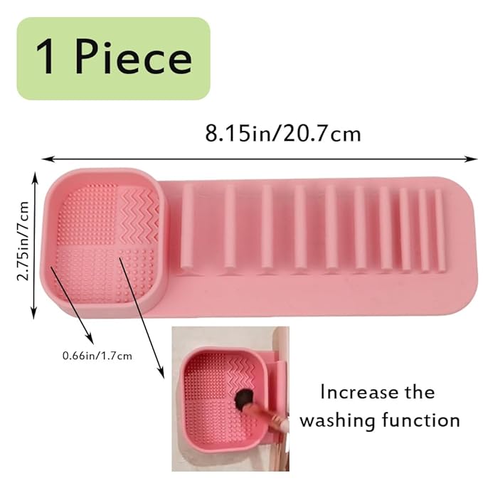 henshuo Suction Wall Makeup Brush Silicone Holder,Makeup Brush Drying Rack Suction Wall,Cosmetic Brushs Silicones Storage Rack,1 Piece,Pink