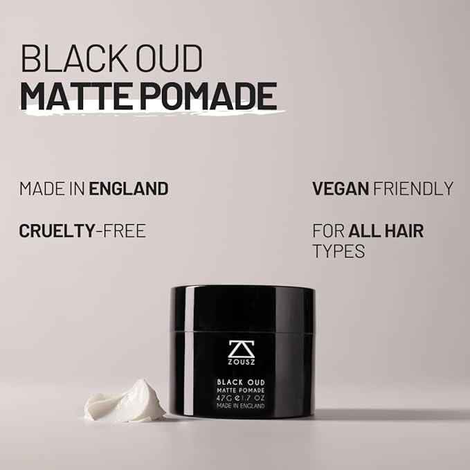 ZOUSZ Black Oud Matte Pomade for Men – Premium Hair Wax – Matte Hair Clay – Men's Hair Styling Gift for Him 47g