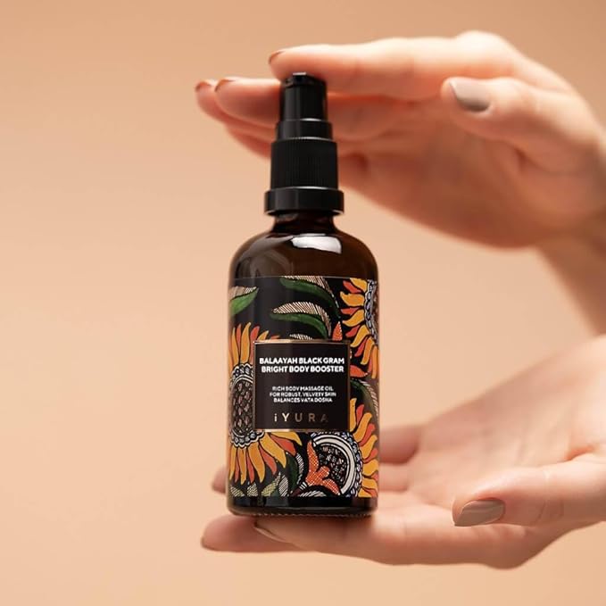 The Ayurveda Experience iYURA Balaayah Black Gram Bright Body Booster Oil | Ayurvedic Massage & Moisturizing Body Oil | Luxurious, Fast-Absorbing & Non-Sticky | 3.38 fl oz