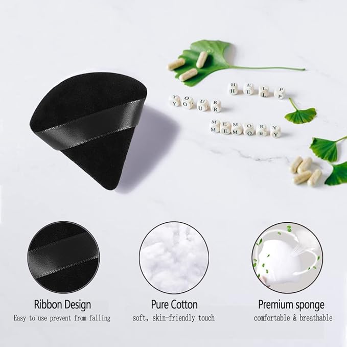 6Pcs Triangle Powder Puff,Soft Velour Face Makeup Sponge Powder Puffs,Loose Powder Cosmetic Foundation Mineral Powder Wet Dry-Black
