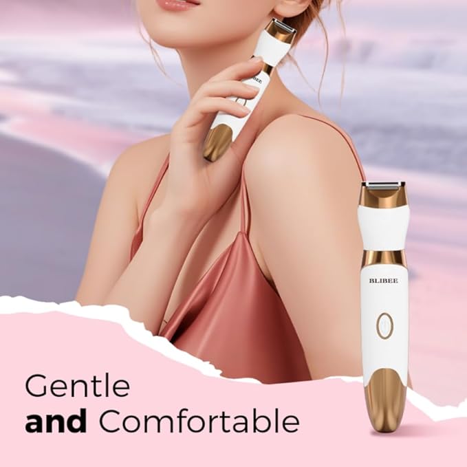 BLIBEE Bikini Trimmer for Women, LED Display Electric Razors for Women, 5-in-1 Electric Shaver, Rechargeable Painless Pubic Hair Trimmer for Legs, Underarms, Face & Sensitive Skin (Gold)