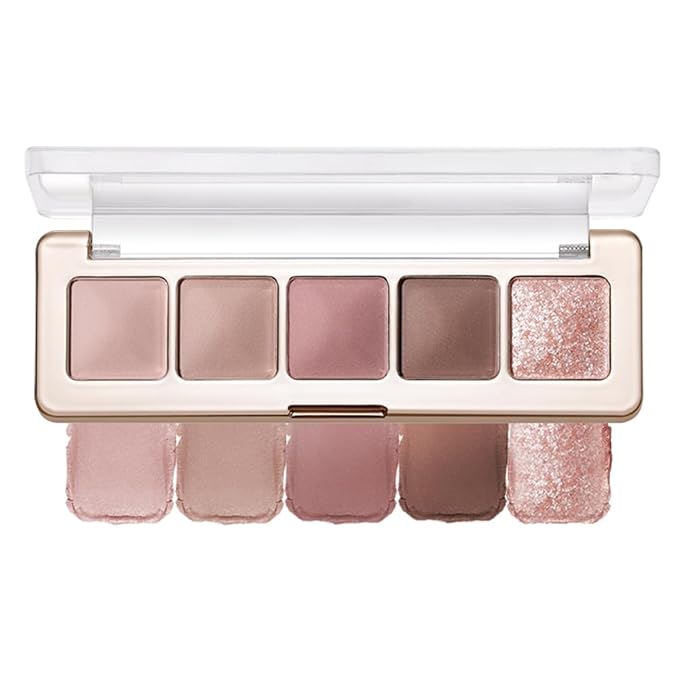 5-Color Neutral Nude Matte & Shimmer Eyeshadow Palette, Rose Cocoa Brown Pink Cool-Tone Mattes & Glitter Eye Shadow Contour Palette for Mature Women, Blue Green Eyes, Daily Natural Makeup