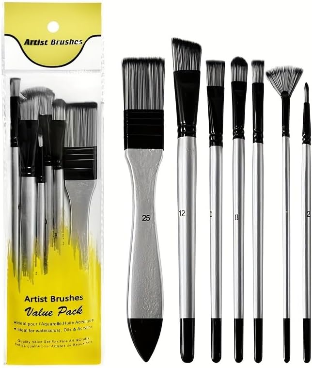 CPLAGYUEWZ Paint Brushes Set, 1 Pack 7 Pcs Round-Pointed Tip Nylon Hair Artist Acrylic Paint Brushes for Acrylic Painting Oil Watercolor, Face Nail Art, Canvas, Miniature Detailing & Rock Painting