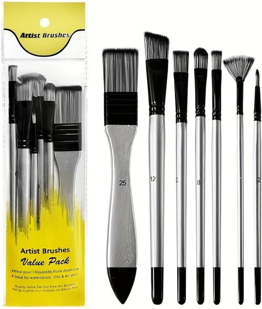 CPLAGYUEWZ Paint Brushes Set, 1 Pack 7 Pcs Round-Pointed Tip Nylon Hair Artist Acrylic Paint Brushes for Acrylic Painting Oil Watercolor, Face Nail Art, Canvas, Miniature Detailing & Rock Painting