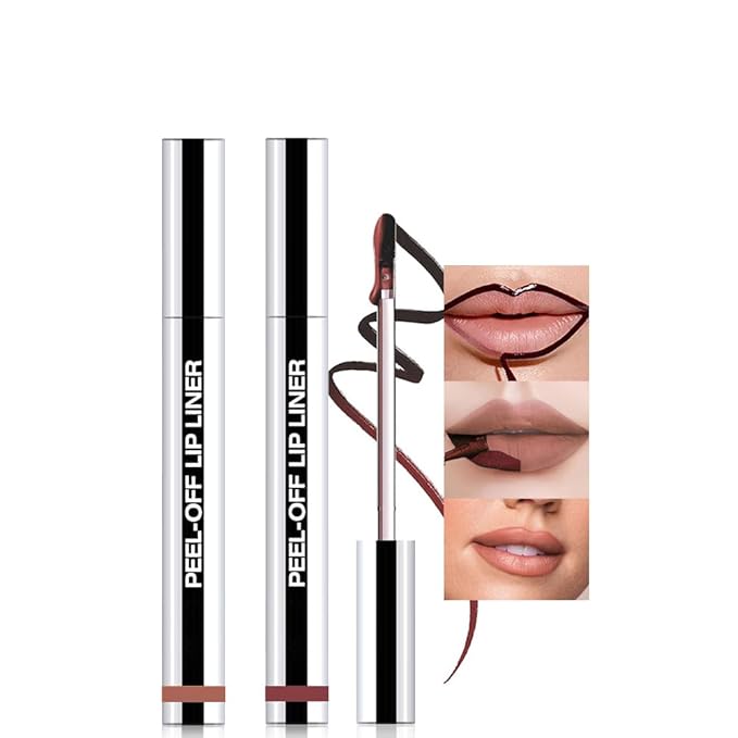 JUAAZIN 2Pcs Matte Liquid Lip Stain Peel Off Lip liner Tattoo, Matte Peel Off Lip Stain, Long Lasting Waterproof Lipstick Lip Gloss Stain, Transfer-proof for All Skin Types (0.24 fl oz-02#+03#)