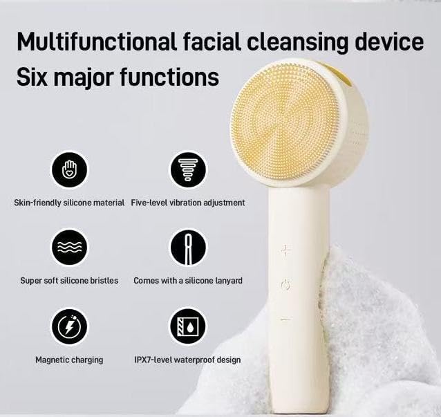 Sonic Facial Cleansing Brush- 5 Speed Rechargeable Silicone Face Brush for Deep Pore Cleansing, Waterproof & Travel Friendly Skincare Tool