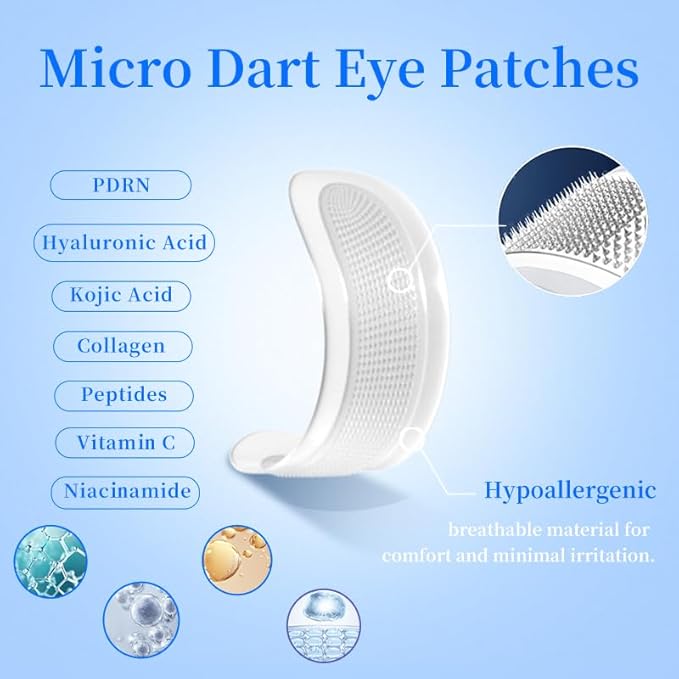 Natener 8 pairs PDRN Micro Eye Patches, Under Eye Patches for Puffy eyes, Dark Circles & Wrinkle | Hyaluronic Acid, Kojic Acid, Collagen, Peptides, Vitamin C, Niacinamide - Korean Popular Eye Care