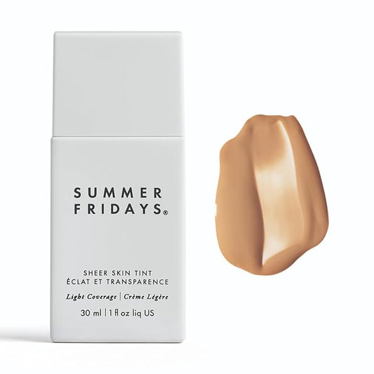 Summer Fridays Sheer Skin Tint - Tinted Moisturizer with Hyaluronic Acid - Helps Diminish Uneven Skin Tone - Sheer to Light Coverage - Shade 4.5 - Medium with Cool Peach Undertones (1 Fl Oz)