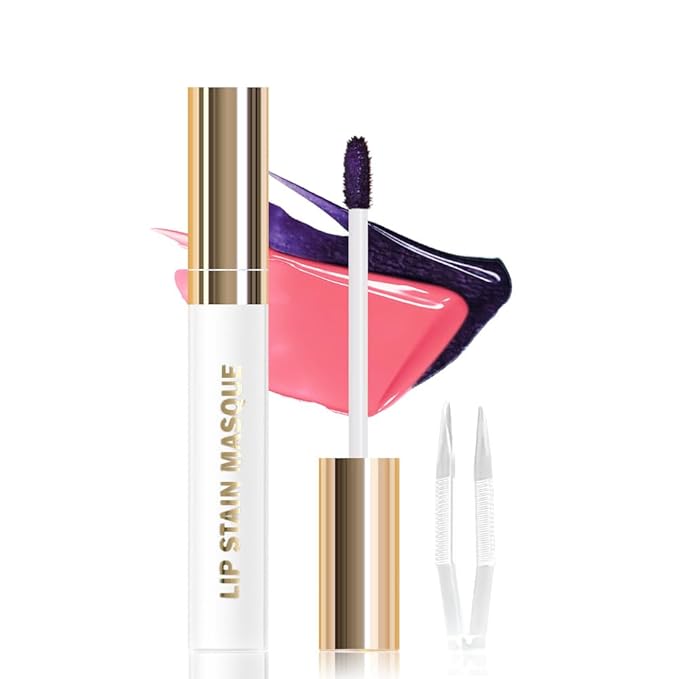 JUAAZIN Peel Off Lip Stain Tattoo with Tweezer - Coral Red Matte Lip Tint, Long Lasting Waterproof Transfer-Proof Liquid Lip Stain, Cruelty-Free Lip Masque for All Skin Types, Valentine's Day Gift 12#