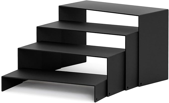 Black Matte Metal Display Stand,8 Pcs 2 Set Display Risers, Metal Rectangular Display Shelf for Showcase, Dessert, Toys, Perfume (8Pcs-Black, L7“x8”x9)