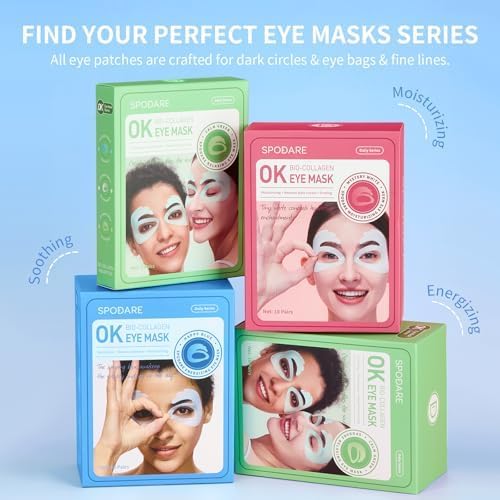 OK Shape Eye Masks, 360° Fit Under Eye Patches with Retinol and Collagen, Firming & Hydrating Eye Mask for Wrinkles and Puffy Eyes, Self Care Gifts for Women - 6 Pairs, Happy Blue