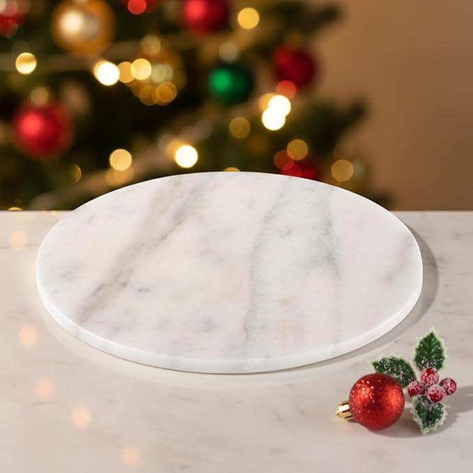 Handcrafted Marble Tray – Bathroom Counter Organizer, Jewelry Tray, Perfume Organizer & Decorative Tray for Vanity Accessories, Coffee Table Decor & Bathroom Countertop (Round, Mugla White)
