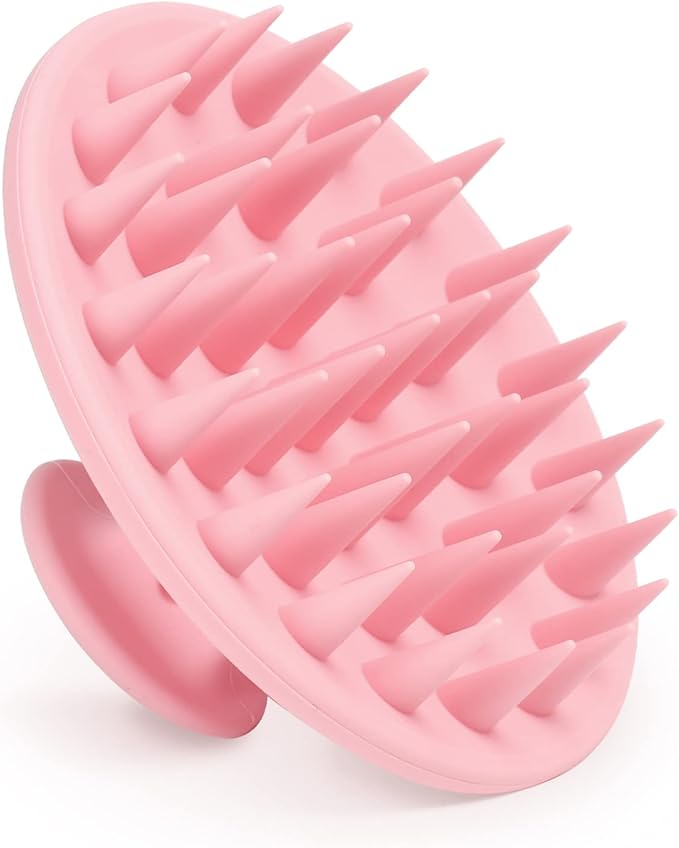 Meartchy Silicone Scalp Massager Shampoo Brush, Scalp Brush for Hair Growth & Dandruff Removal, Hair Scrubber Scalp Stimulator Exfoliator Brush with Soft Bristles for Wet Dry Scalp Care (Pink)