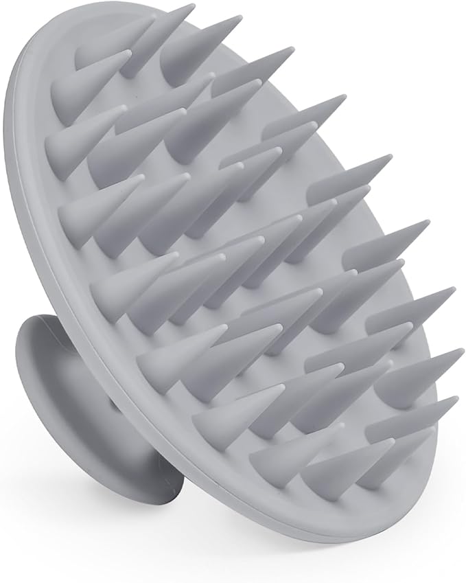 Meartchy Silicone Scalp Massager Shampoo Brush, Scalp Brush for Hair Growth & Dandruff Removal, Hair Scrubber Scalp Stimulator Exfoliator Brush with Soft Bristles for Wet Dry Scalp Care (Grey)