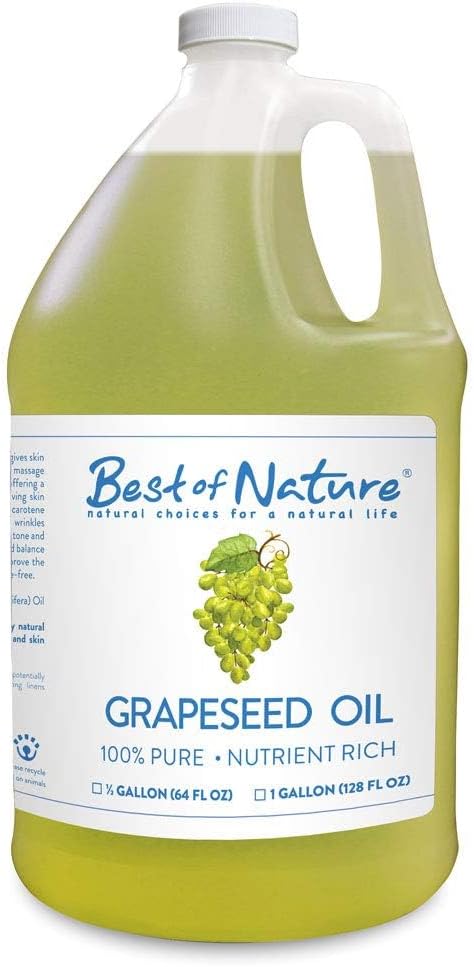 Best of Nature 100% Pure Grapeseed Oil - Unscented, Lightweight, Non-Greasy Moisturizer for Hair, Skin, Face & Aromatherapy, Carrier Oil for Essential Oils, Gallon (128 fl oz)