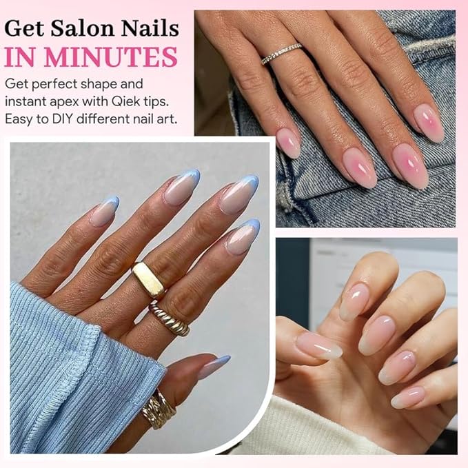 Qiek Medium Oval Fake Nail Tips - 15 Sizes 240 PCS Clear Half Matte Press On False Nail Tips Pre-shaped Soft Full Cover Gel Nail Tips Extensions Thick Long Lasting for DIY Beginners& Salon Manicure