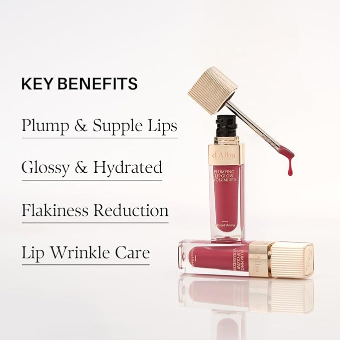 d'alba Piedmont Plumping Lip Glow Mood Volumizer, Hydrating Lip Plumper with Vegan Ceramide & Vitamin C & E, Fuller Lips, Volumizing Lip Gloss, Glowy Finish, Feeble Pink (4 Colors) (0.17 fl oz.)
