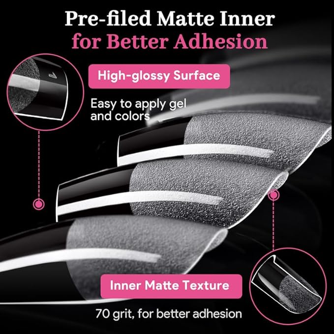 Qiek Extra Short Sharp Square Fake Nail Tips - 15 Sizes 240 PCS Clear French Half Matte Press On False Nail Tips Full Cover Gel Nail Tips Extensions Thick Long Lasting DIY Beginners & Salon Manicure