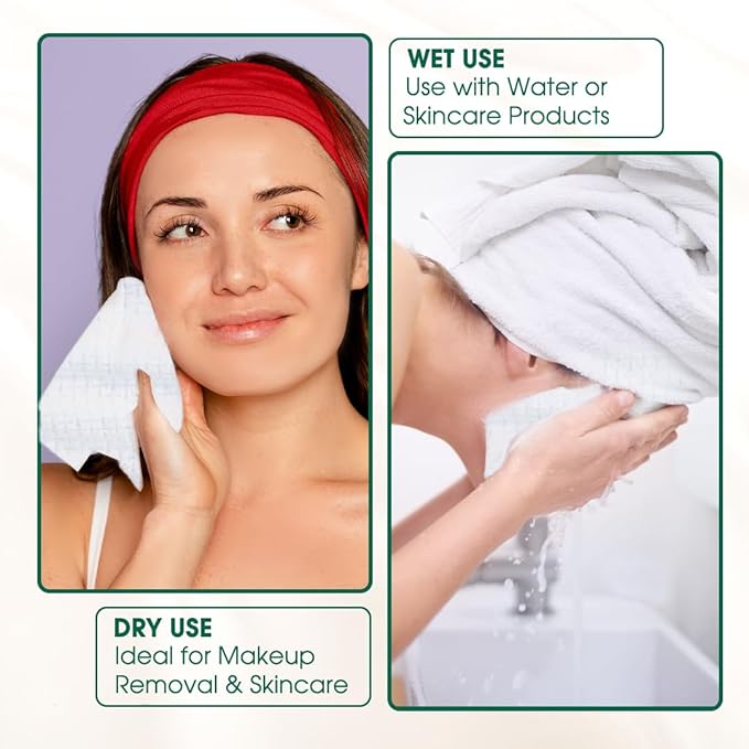 Hotosu Disposable Face Towelette 10 x 12" - Cotton XL Disposable Towel for Women - Clean Face Towels for Makeup Removal and Skin Care - Soft, Unscented and Gentle Formula Biodegradable Face Towels
