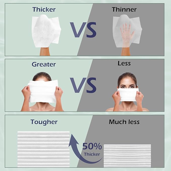 PureSoftness Disposable Face Towel, Clean Towel, Extra Large 12" x 10", Soft Dry Wipe Face Wash, Makeup Remover, Biodegradable Towelette for Sensitive Skin 160 Count (2 Pack)
