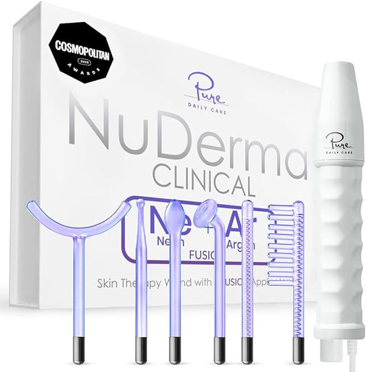 Pure Daily Care NuDerma Clinical Portable Skin Therapy Wand, Machine with 6 Fusion Neon + Argon Wands – Anti Aging - Clarifying - Skin Tightening & Radiance - Wrinkle Reducing