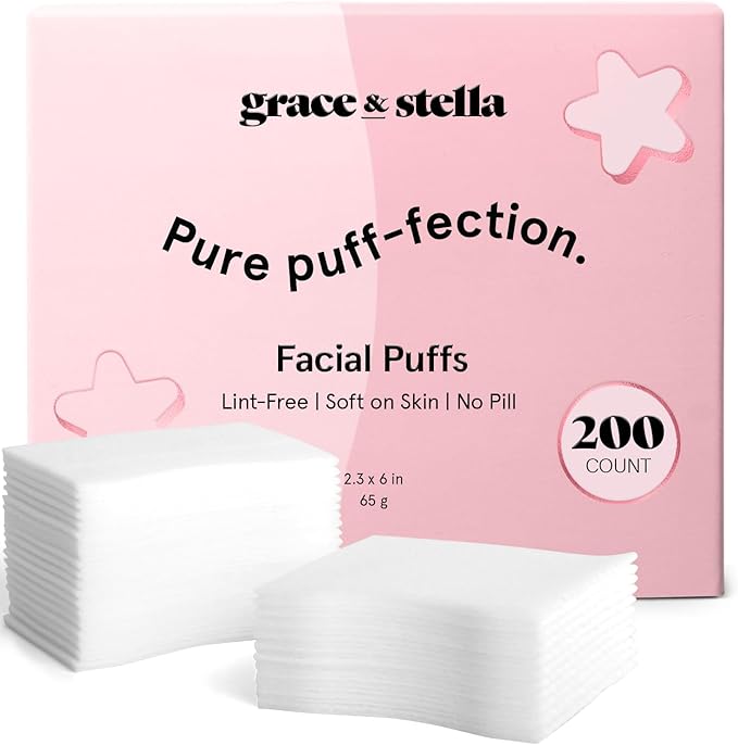 grace & stella Face Pads for Toner Essence, and DIY Mask (200 Count) - Soft, Lint-Free Makeup Remover Pads - Durable Facial Pad for Skincare - Vegan, Cruelty-Free