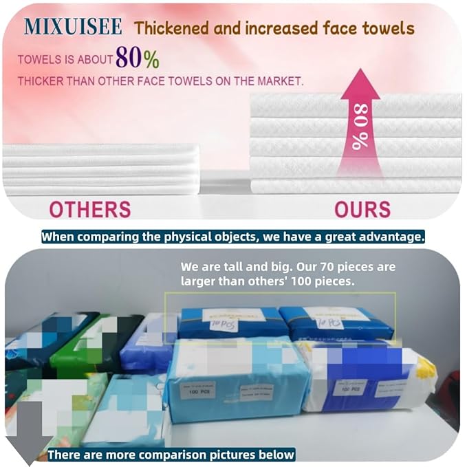 Disposable face towel. MIXUISEE thick and soft face towels. 100% cotton face cloths.facial towels 150% thickness.Remove makeup and cleansing.Suitable for sensitive skin. (Extra thick 280 pieces)