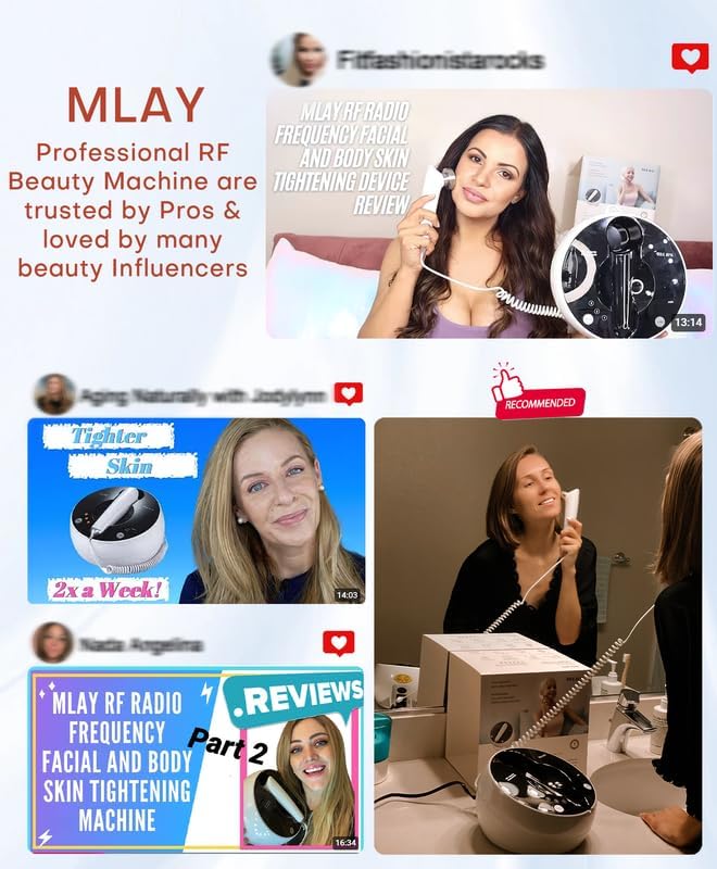 MLAY Professional RF Beauty Machine, Radio Frequency Face Machine with 2 Probes, at Home Radio Frequency Skin Tightening for Lifting, Wrinkle Reducing, Anti Aging - Salon Effects（Gel Included）