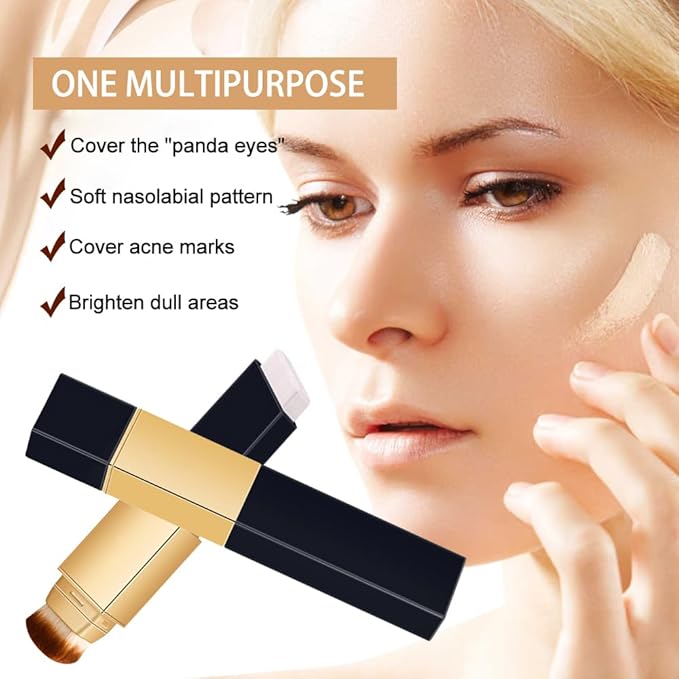 2 IN 1 Double Head Foundation Stick, Portable Makeup Color Changing Concealers, Hydrating Lightweight Foundation Stick with Brush