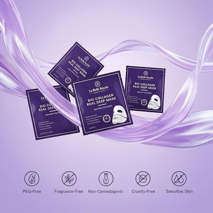 Bio Collagen Face Mask – Real Deep Hydrating & Anti-Aging Overnight Korean Sheet Mask with Hyaluronic Acid for Glowing, Pore Minimizing Skin - 4 Pack for Women & All Skin Types
