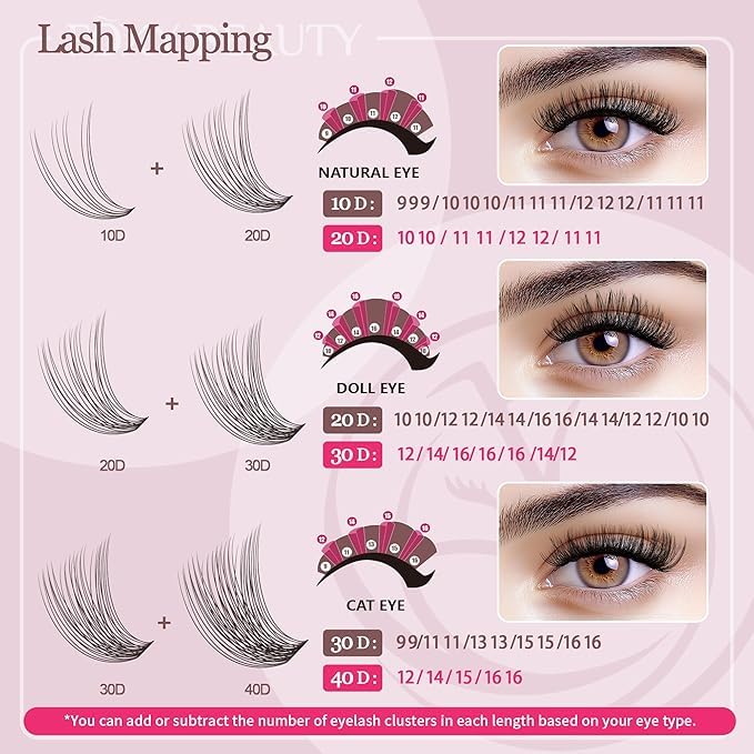 Lash Clusters 600 PCS Lashes Wispy Fluffy Lash Clusters kit 10D20D 30D40D50D60D D Curl Lash Extension 8-16MM Fasle Eyelashes with Lash Bond and Seal for Beginner at Home
